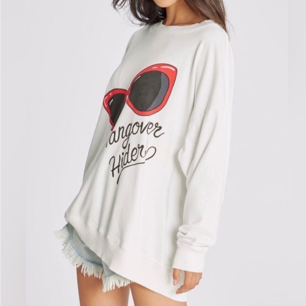 Wildfox “Hangover Hiders” Sunglasses Sweatshirt, Vanilla, Black, Red, Size XS - Picture 7 of 17